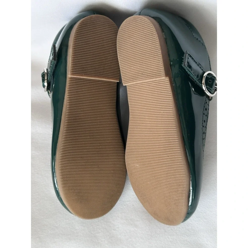 thee bron Dark Green Faux Patent Leather‎ Mary Jane Style Shoes Girls 9 EUC